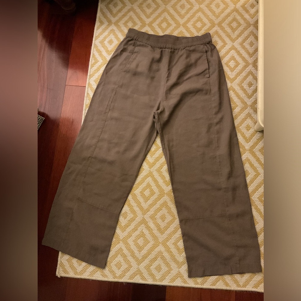 FUN 2 FUN Taupe Brown Flowy Wide Leg Elastic Waist Pants Size Large